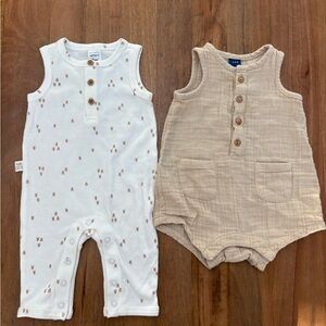 Baby Sleeveless Rompers Set - White and Tan